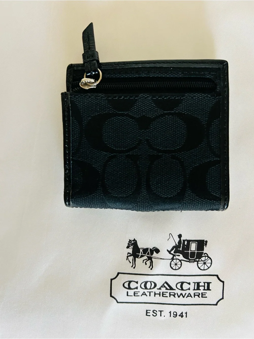🖤Coach🩶Canvas & Leather Signature Logo Compact Wallet with Silver